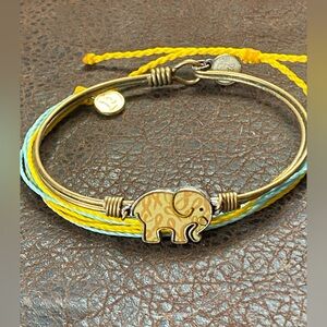 Luca+Danni Gold Elephant Charm Wire & Pura Vida handmade String Bracelets